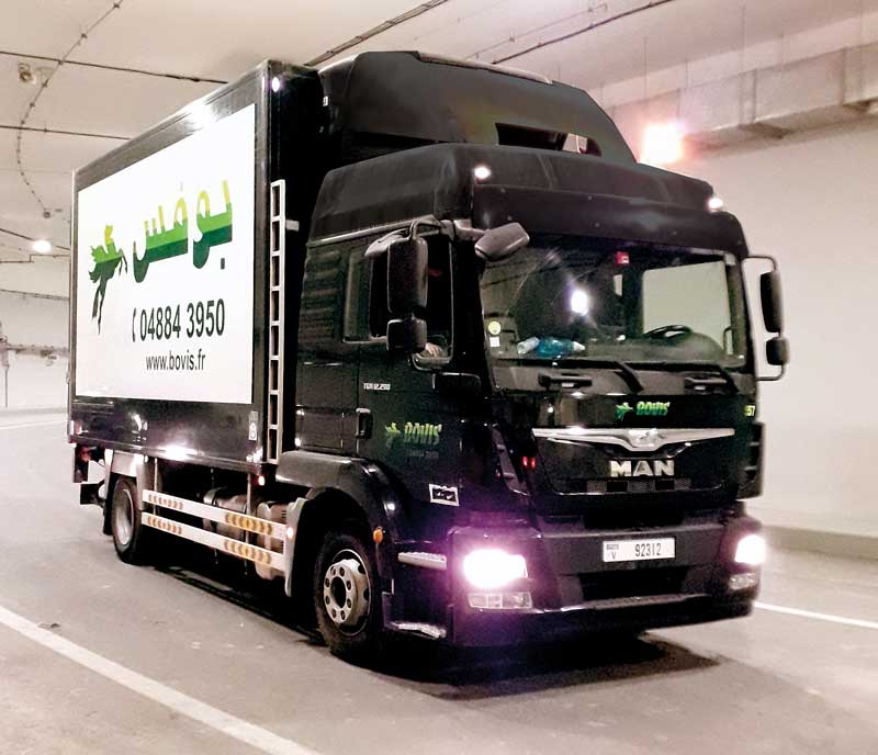 A truck of Bovis Fine Art Middle East in Dubai