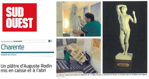 Article du Journal Sud Ouest consacré à la manutention d'une sculpture de Rodin à Cognac