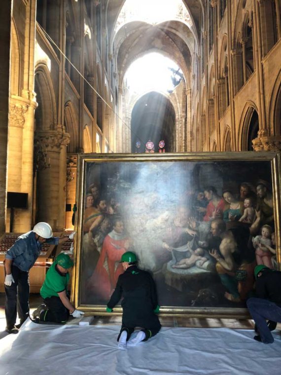 Rescue operations of Notre Dame's valuable artworks in Paris